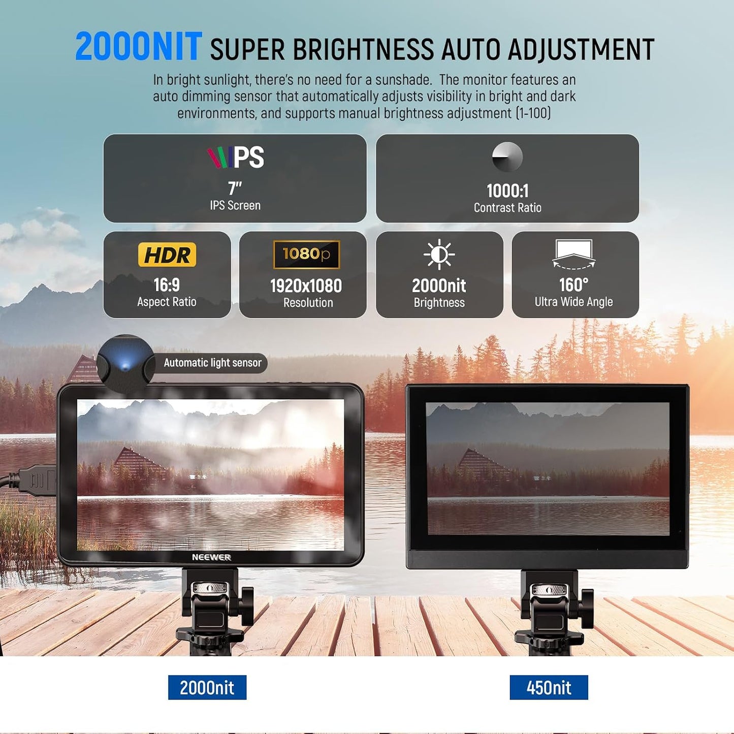 Monitor 7 pulg 2000nit HD IPS tactil 4K HDMI