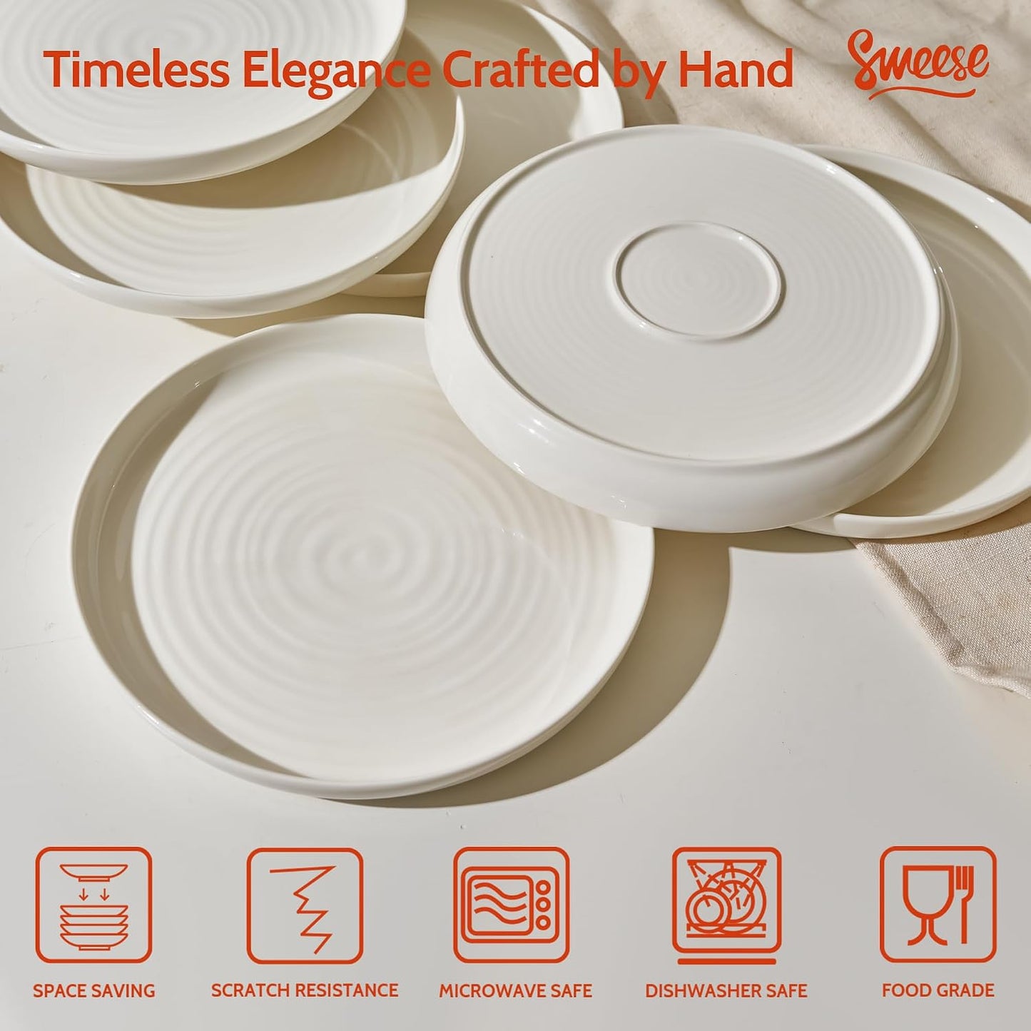 6 Pzas Platos Porcelana 10.5pulg Resistentes Blanco