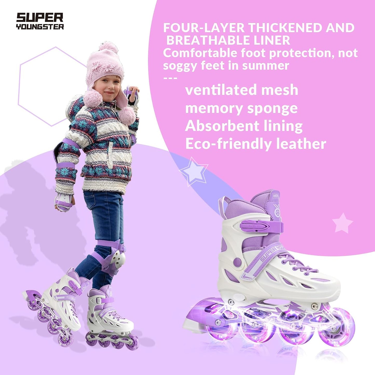 Patines en línea ajustables para niños con ruedas iluminadas