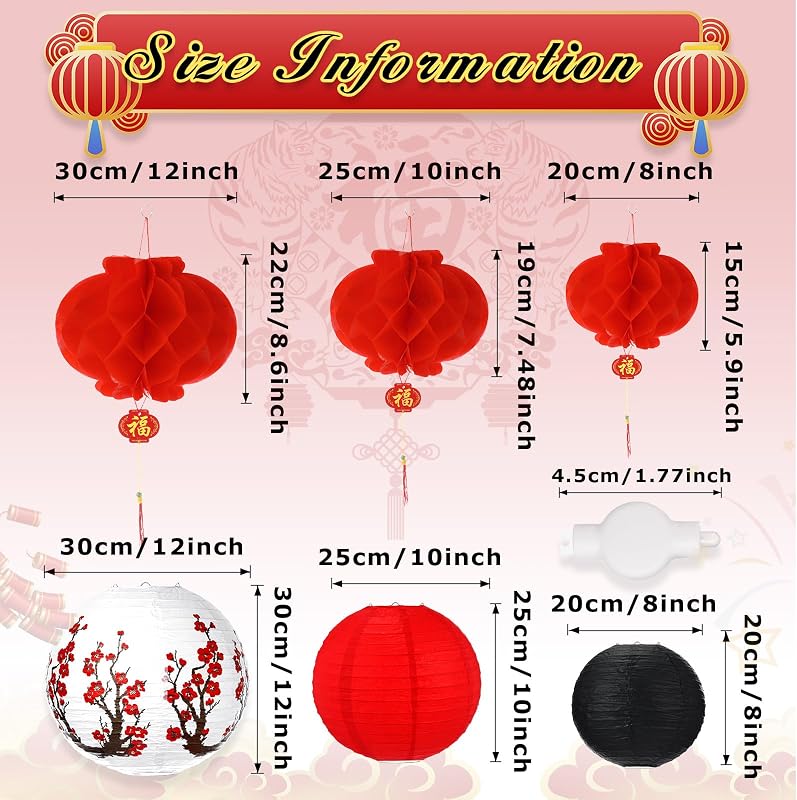 30 Faroles Chinos LED Colgantes Rojos Flor Cerezo Año Nuevo