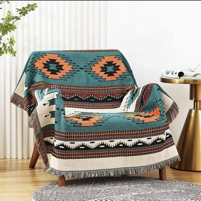 Manta reversible boho verde azteca 51x63" uso exterior