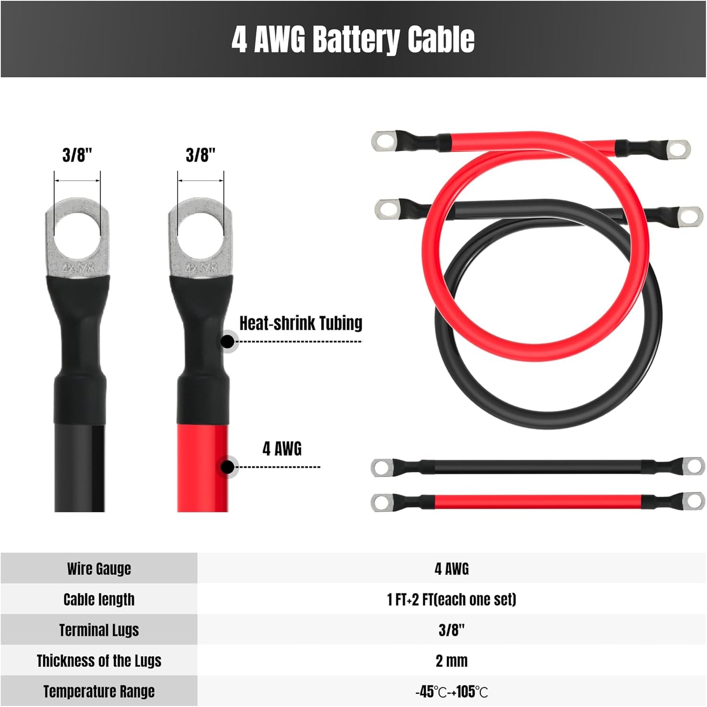 Cable batería 4 AWG 3/8" para solar caravanas 1-2 pies