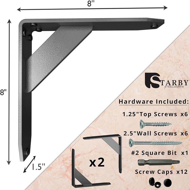 Soportes estante flotante bajo perfil 500lb 8x8x1.5" set 2