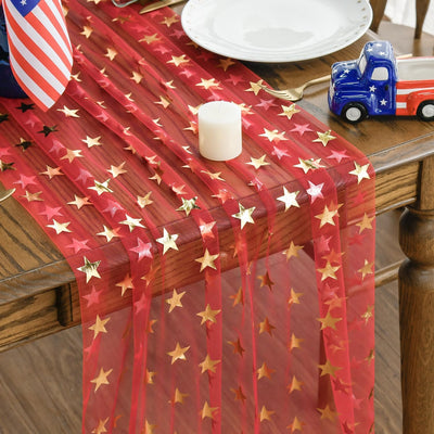 Camino mesa gasa roja 120pulg 4 de Julio decoración fiesta