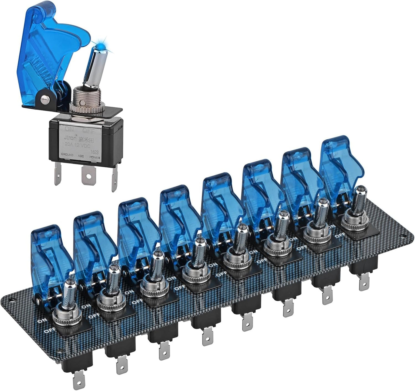 Interruptor palanca coche 8 LED 12V aluminio fibra