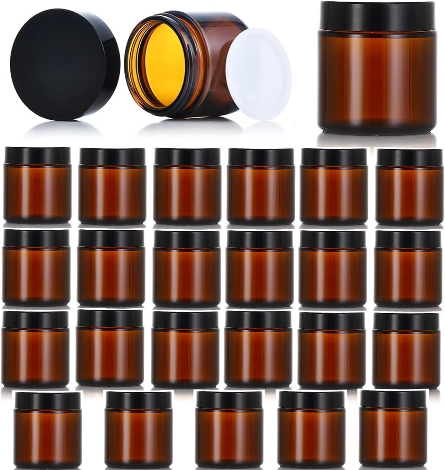 24 Tarros Vidrio Ámbar 4oz Tapas Negras Recipientes