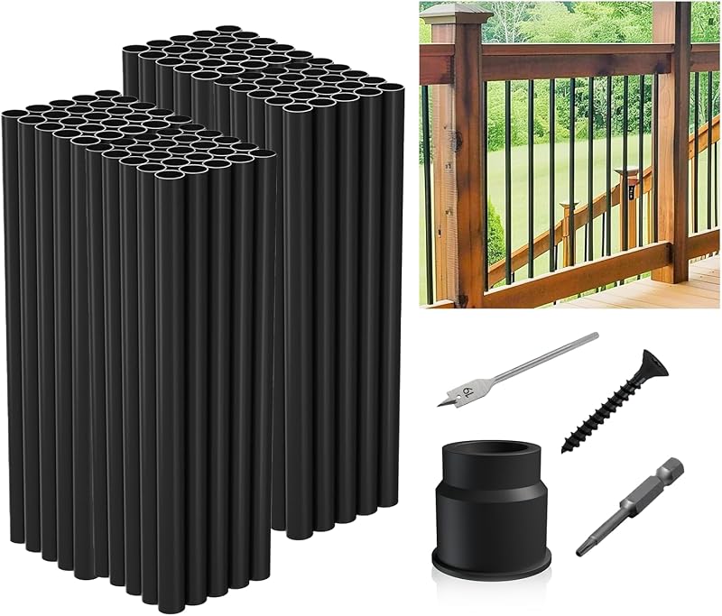 100 Balaustres Aluminio 26" Barandilla Cubierta Mate Negro