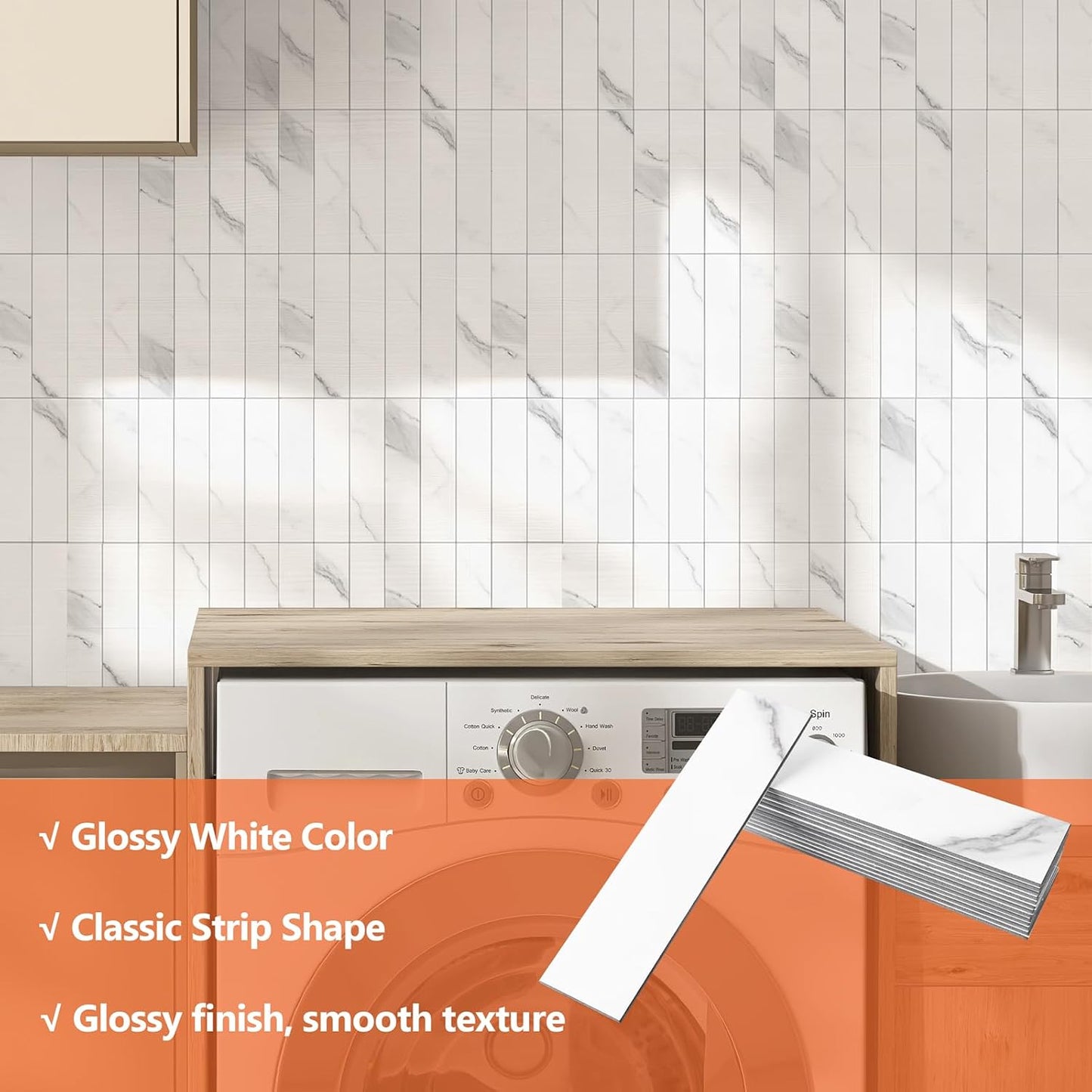 40 Pzas Azulejos PVC Blanco Mármol 2x8pulg