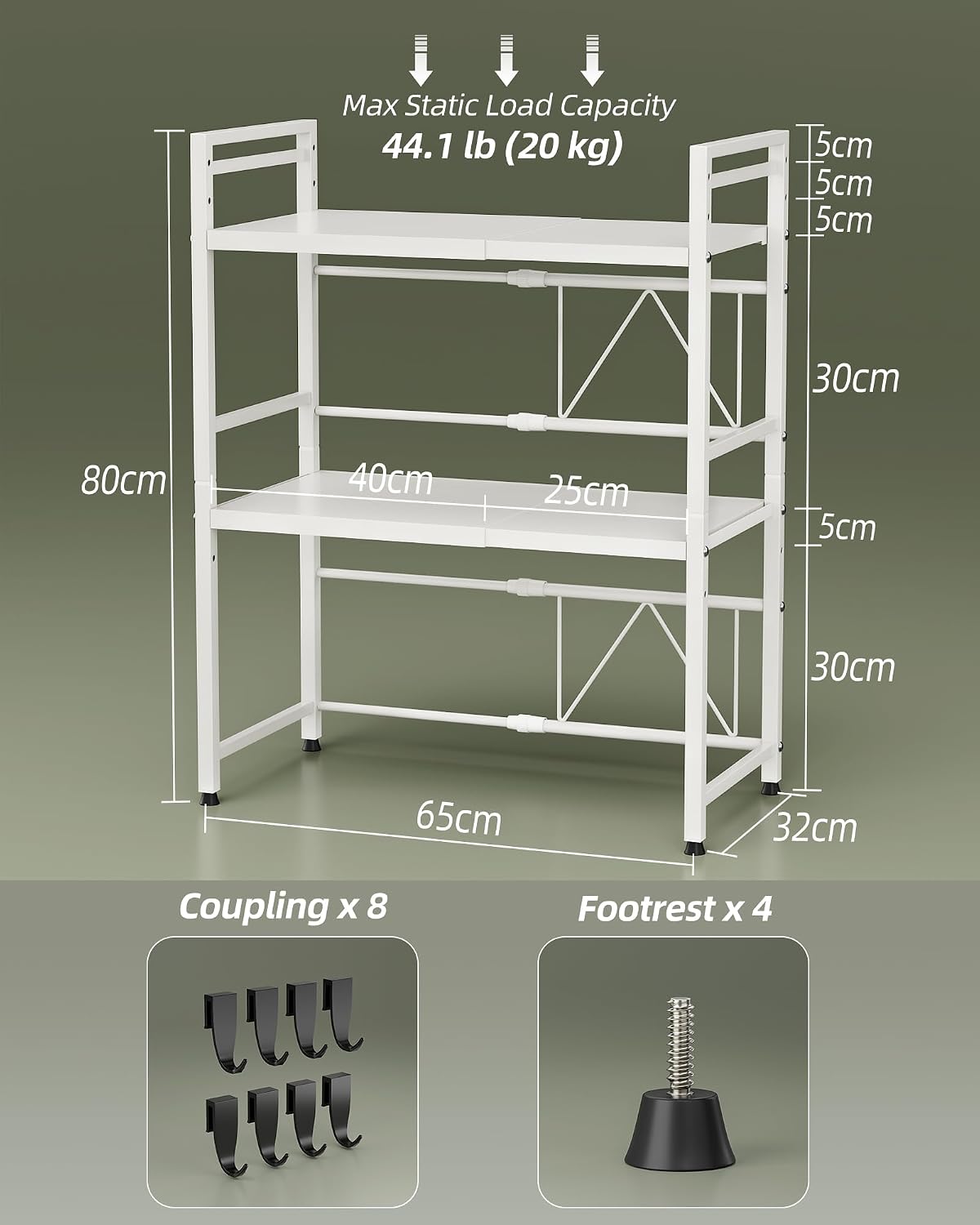 Soporte extensible microondas 3 niveles 8 ganchos 55lb