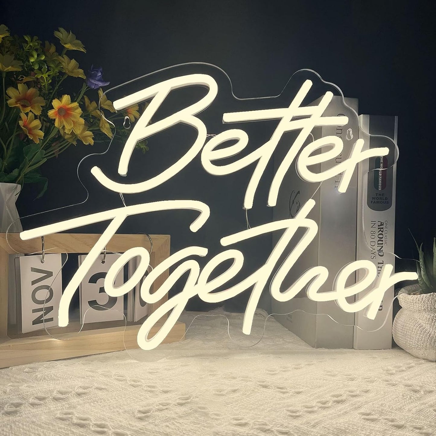 Letrero neón LED blanco cálido decoración boda