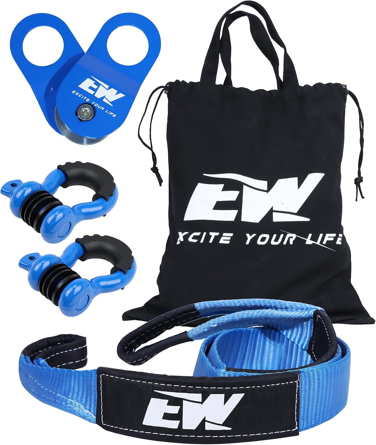 Kit recuperación offroad polea 10 ton 3pulg x8ft grilletes