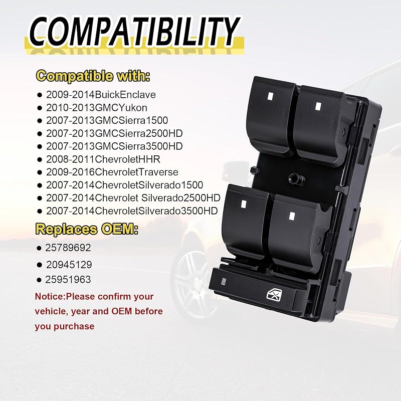 Interruptor elevalunas eléctrico comp GMC Acadia 07-16