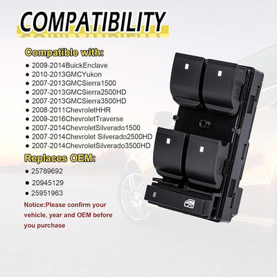 Interruptor elevalunas eléctrico comp GMC Acadia 07-16
