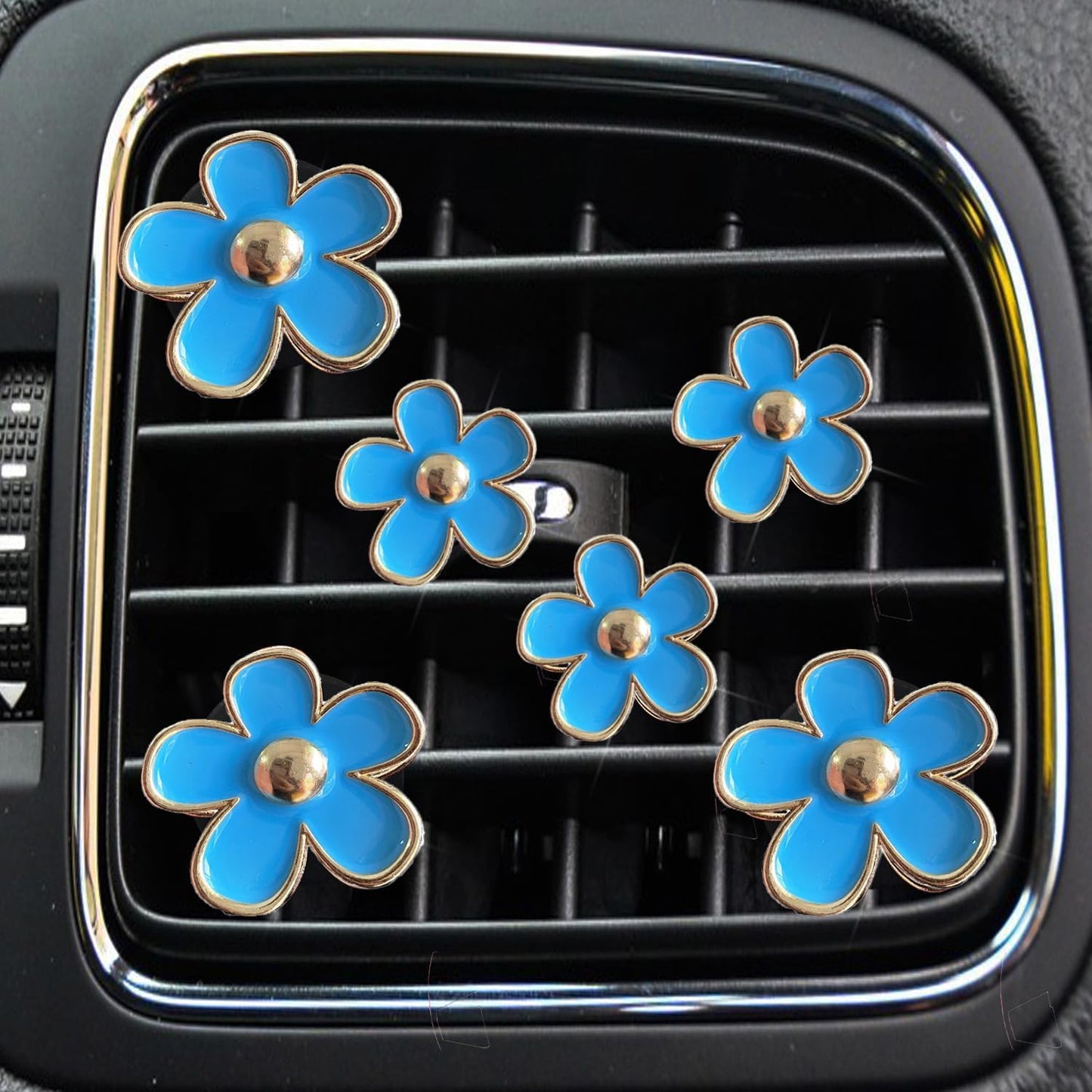 6 Clips Ventilación Flores Margaritas Azul para Auto