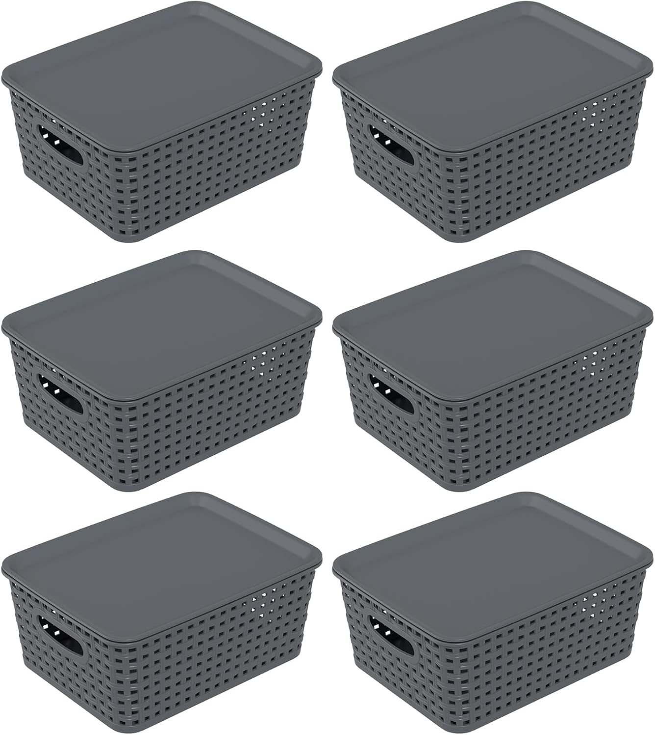6 Pzas Cestas Organizadoras Apilables con Tapa Gris