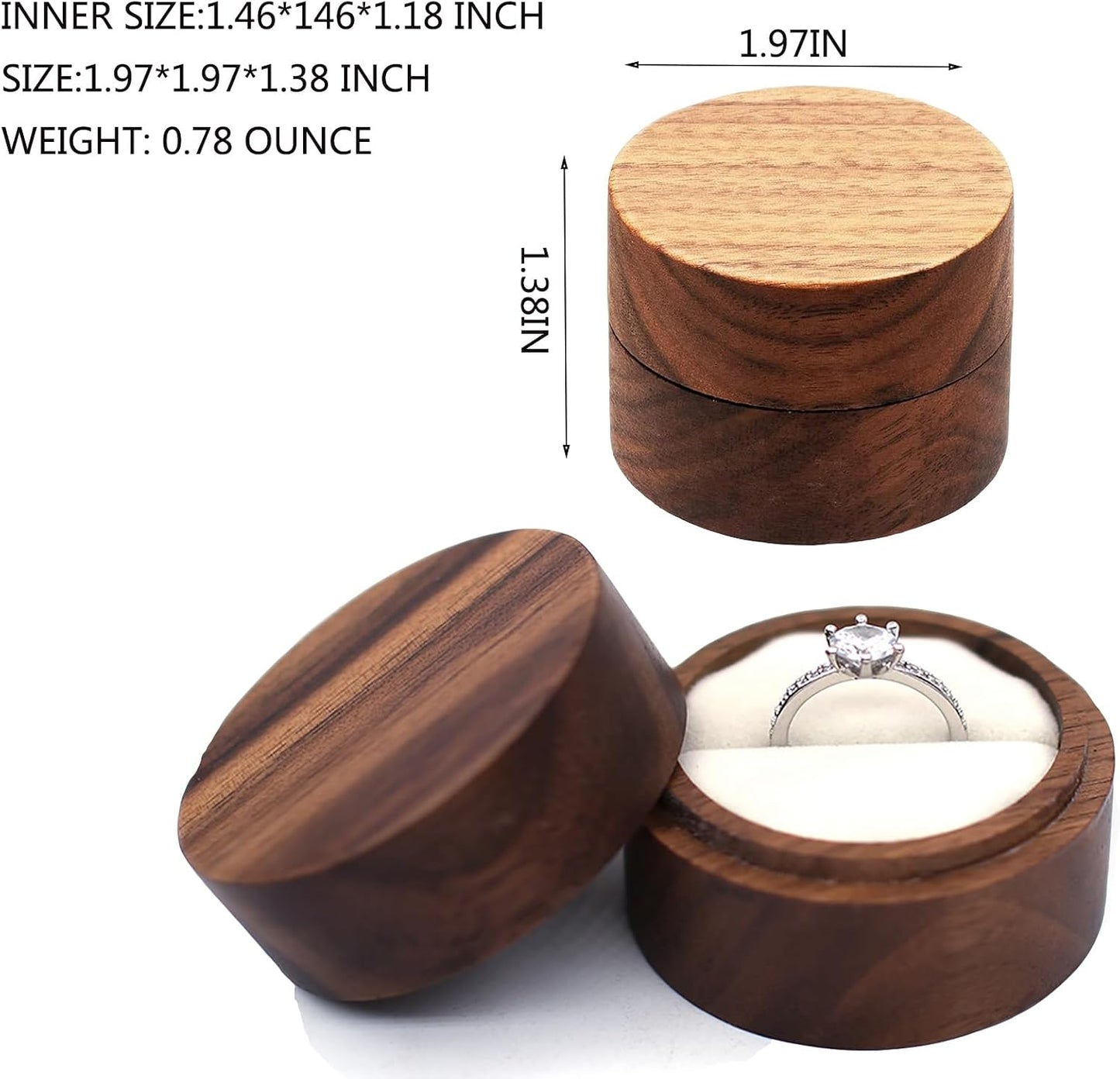 Caja madera anillos compromiso 2 ranuras elegante retro