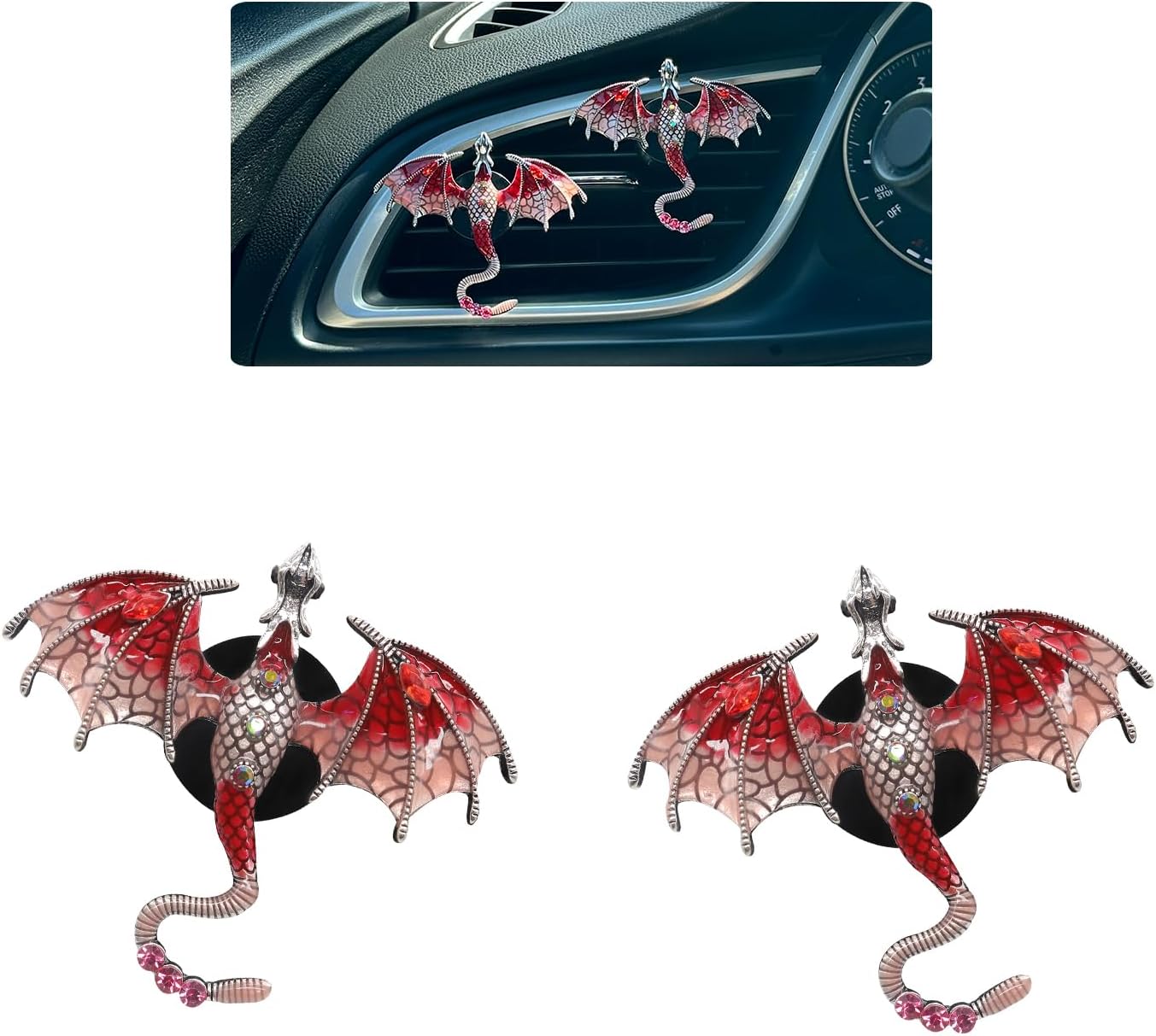 Clips ventilación dragón rojo brillante coche 2 pzas