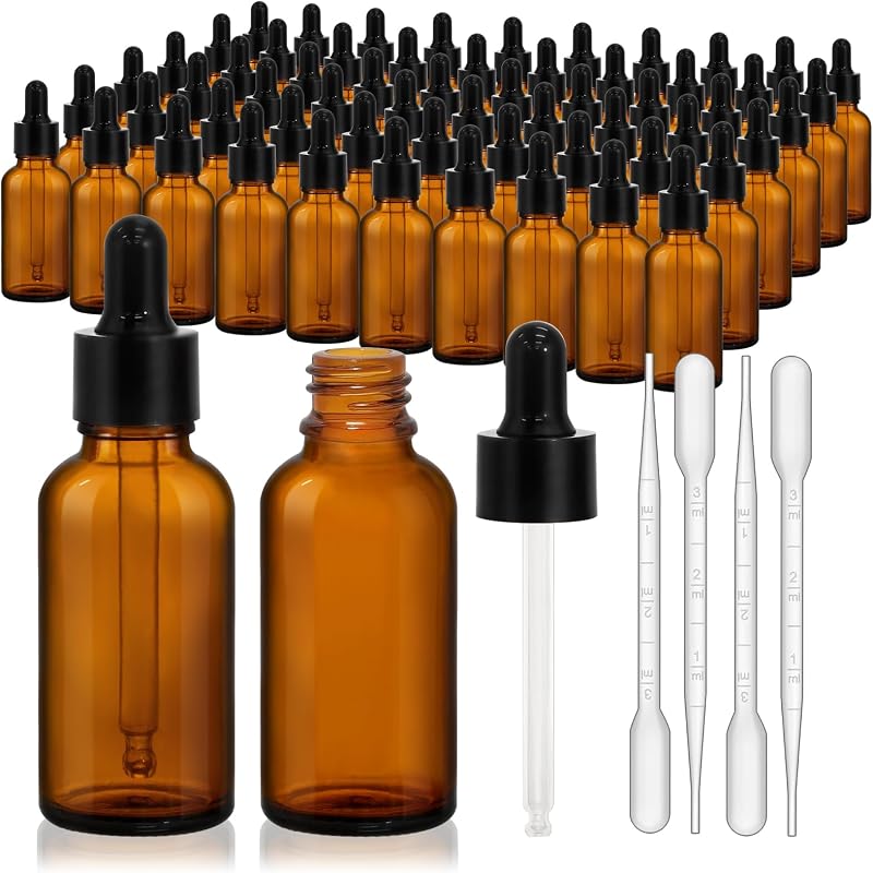 60 Botellas Cuentagotas Vidrio Ámbar 30ml para Aceites