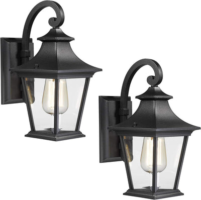 2 Luces pared exterior aplique negro vidrio transparente