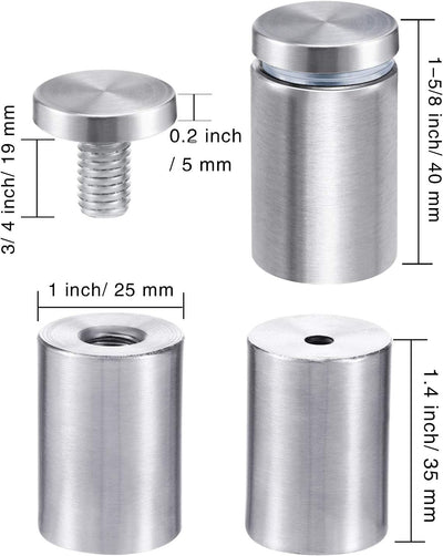 Soportes pared acero inox clavos acrílicos 1x1-5/8pulg