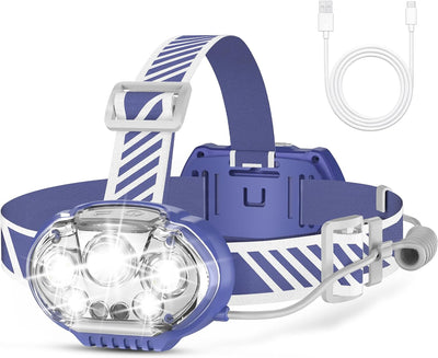 Linterna frontal recargable 5 LED 8 modos luz roja y blanca