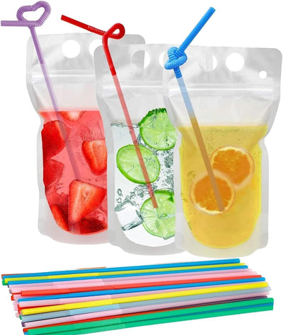 Bolsas de bebida con pajita con cierre resellable para adultos y niños