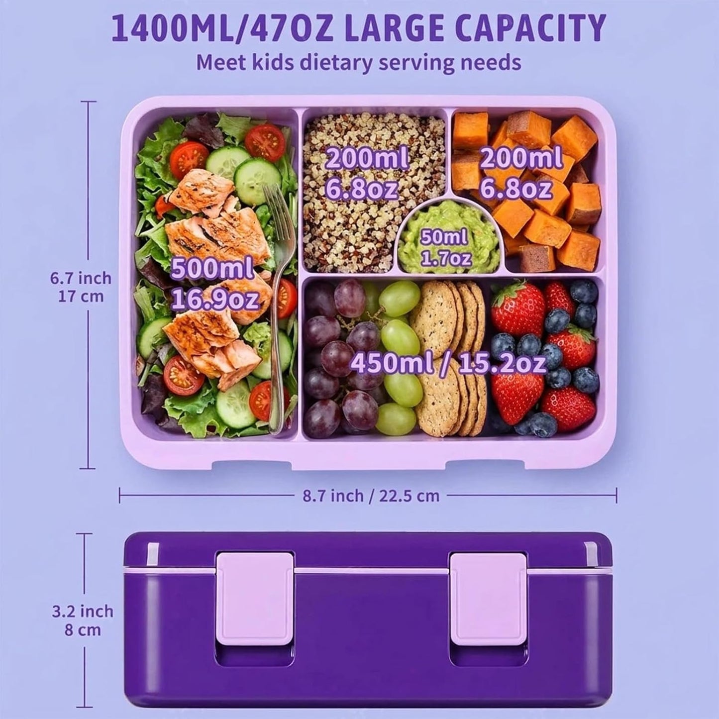 Caja almuerzo Bento 5 compartimentos con hielo para niños