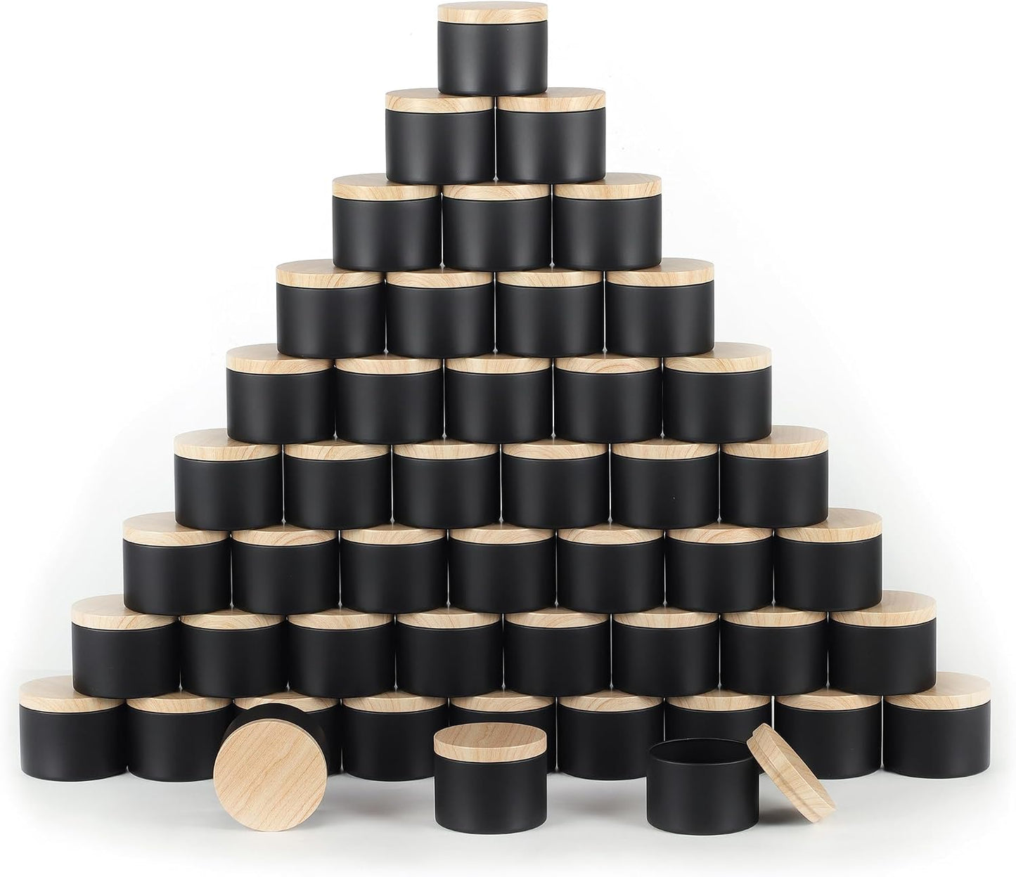 48 Latas Vela 4oz Tarro Negro Mate Tapas Madera
