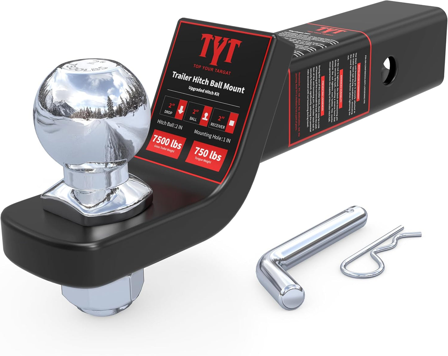 Soporte bola enganche remolque 2pulg 7500lb antitraqueteo negro