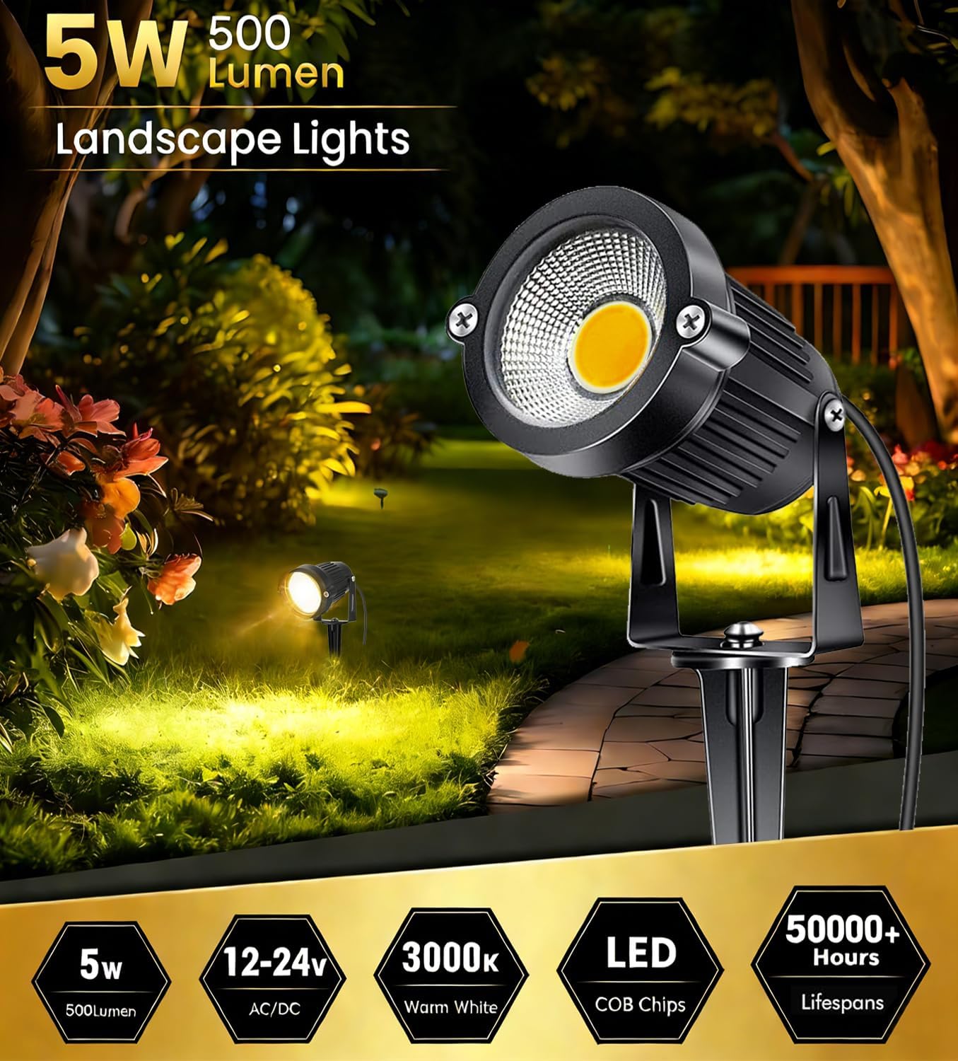 Luces LED jardín exterior 5 W 12-24 V IP66 pack 8