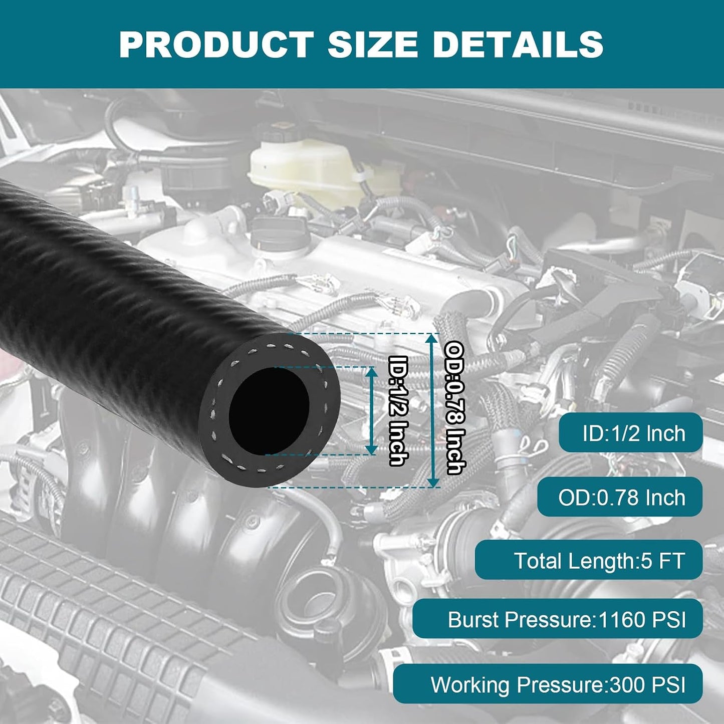 Manguera combustible 1/2" ID 5 pies NBR 326 PSI