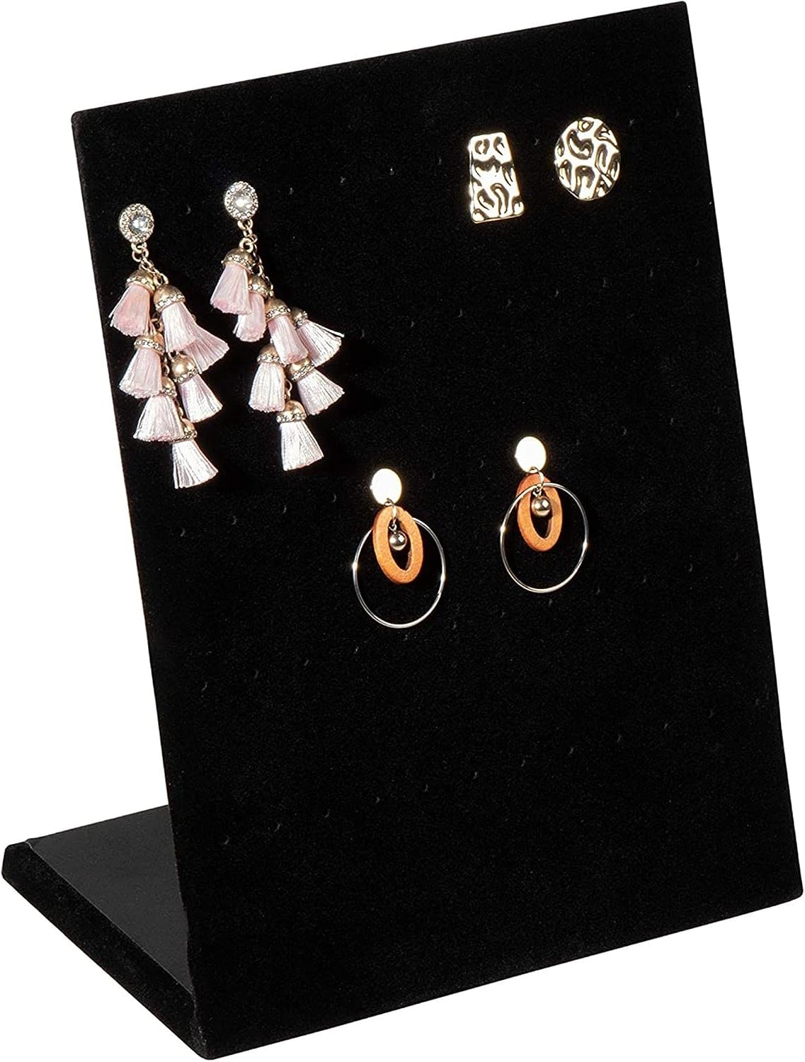 Soporte joyas terciopelo negro en L 9.9x7.9" 60 agujeros