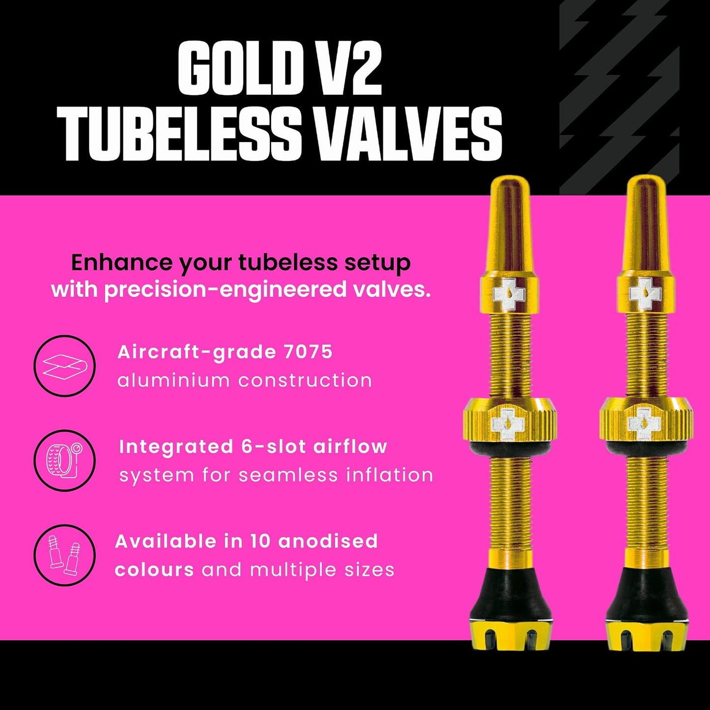 Válvulas Presta aluminio 7075 44mm anodizado oro