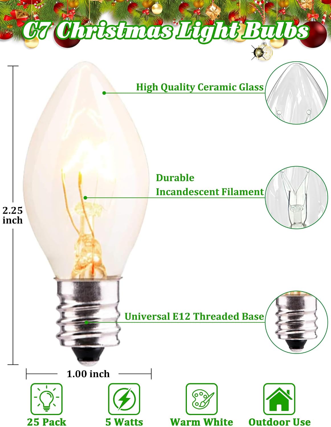 25 Bombillas E12 Transparentes para Candelabro 5W