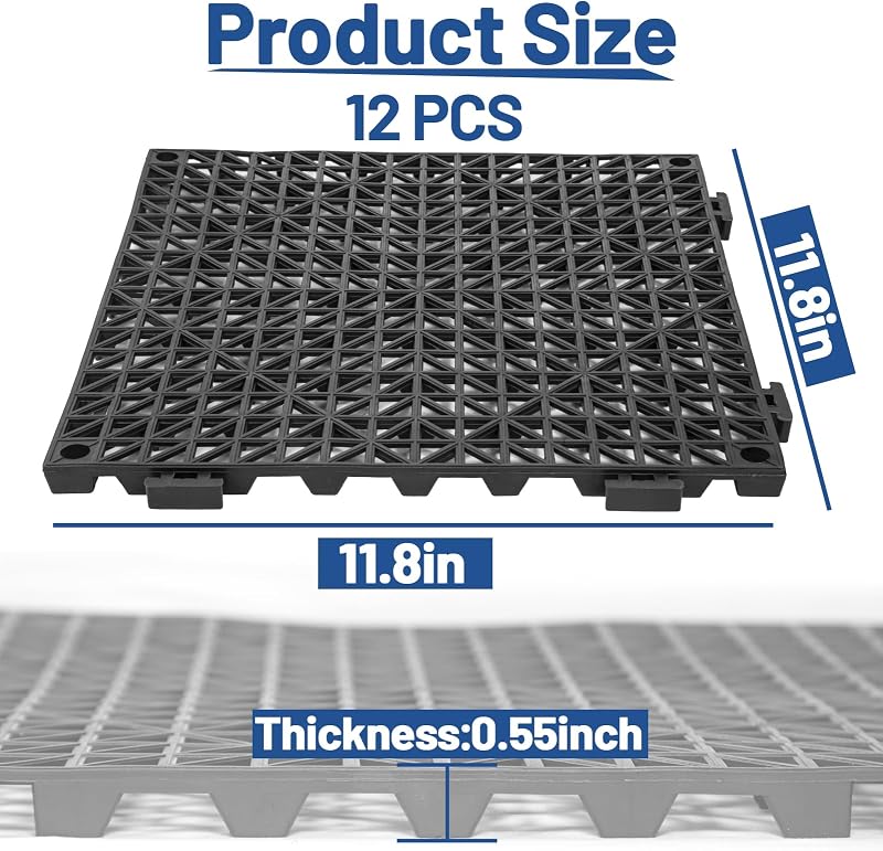 12 Pzas Baldosas Piso Drenaje 11.8" PVC No Deslizante