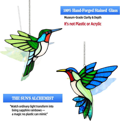 2 Pack Atrapasoles Vidrio Colibrí 15cm Bordes Cobre