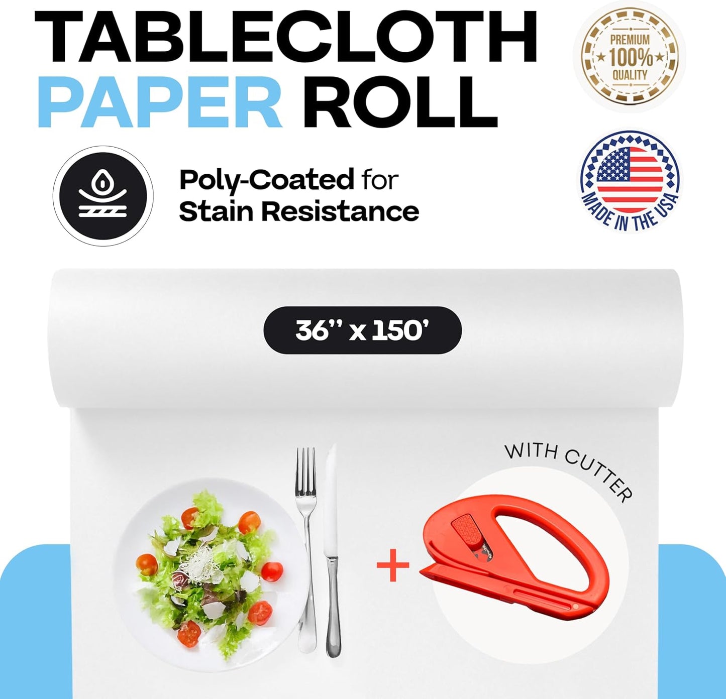 Rollo papel ecológico mantel 36x1800pulg con cortador
