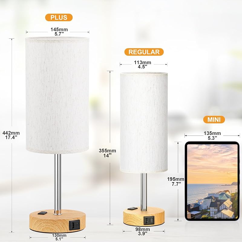 Lámpara de noche táctil 17.4pulg regulable 3 vías con USB C