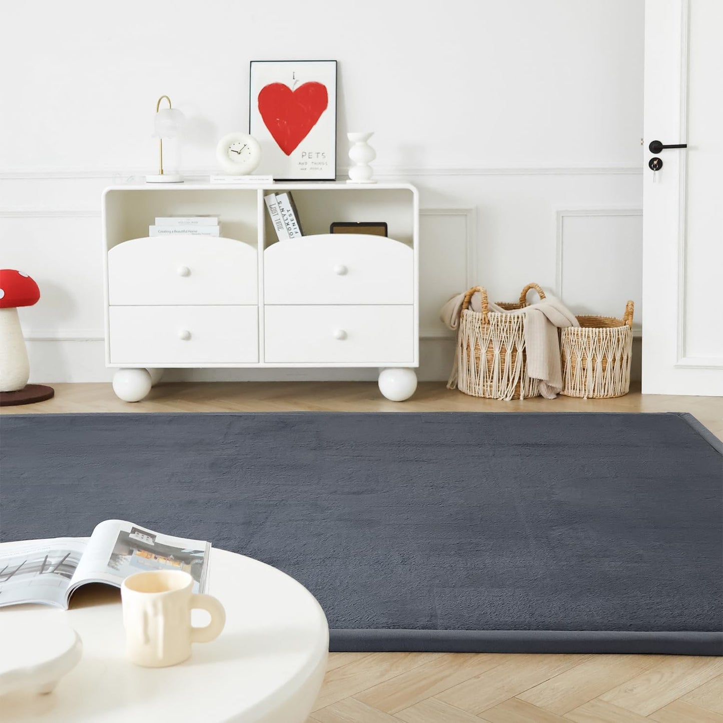Alfombra piel sintética conejo 59x59pulg gris oscuro