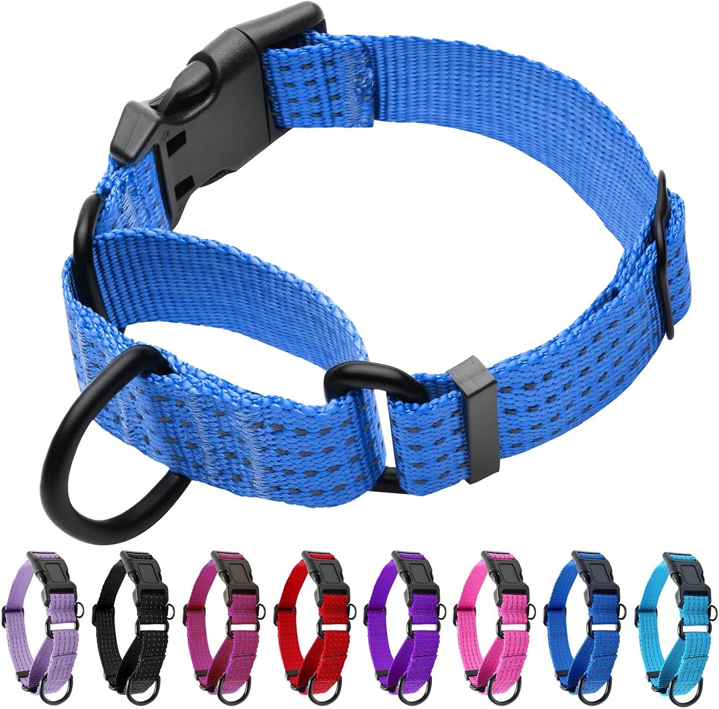 Collar perro ajustable sin tirones con hebilla rápida azul M