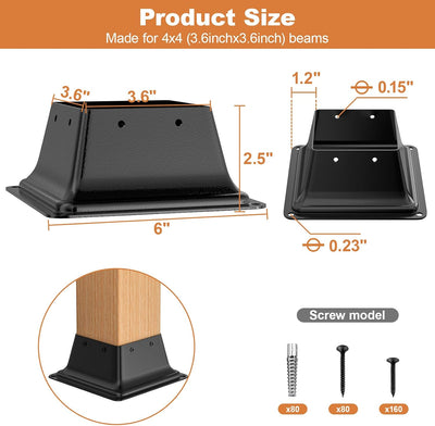 Base poste 4x4 20pzas soporte acero resistente 3.6x3.6
