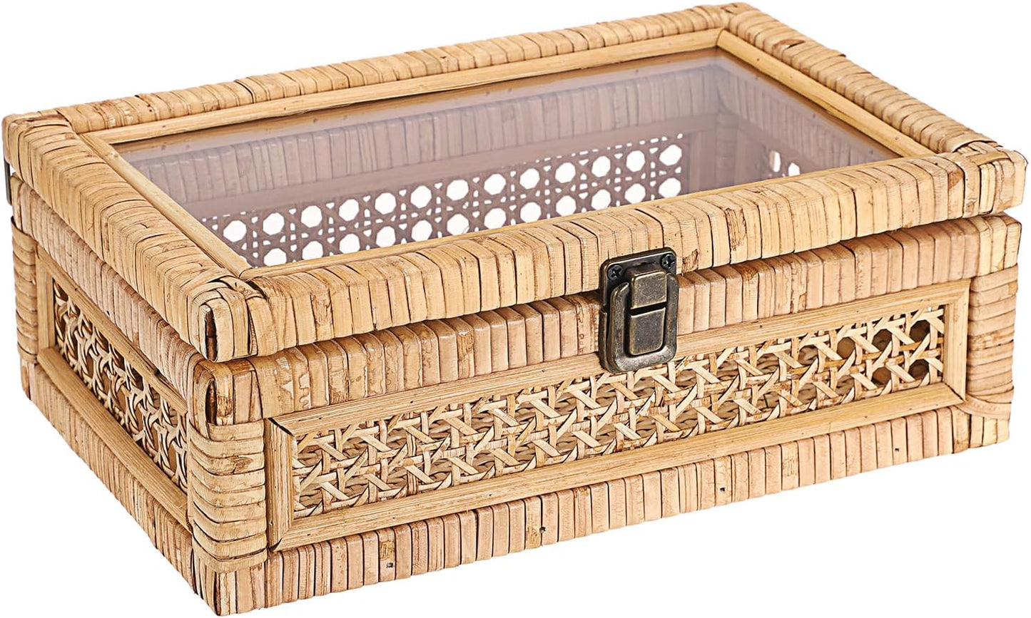 Caja ratán tapa transparente cesta rectangular