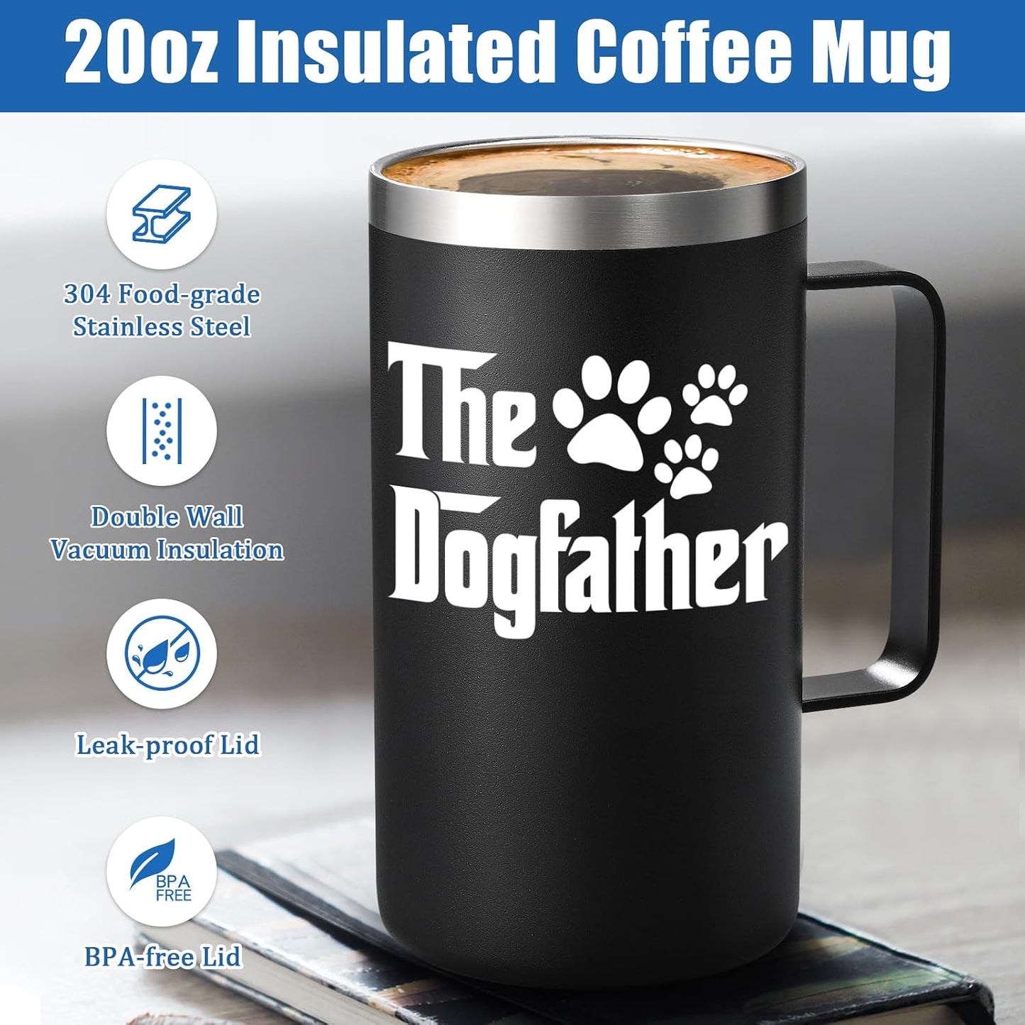 Taza café aislada 20oz para hombres dueños de mascotas negro