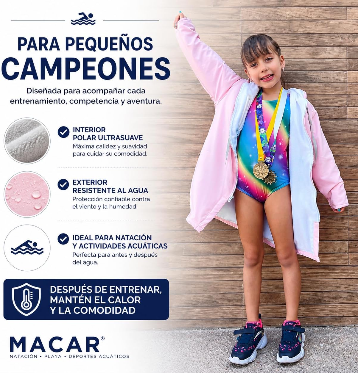 Parka natación impermeable forro polar piscina aire libre