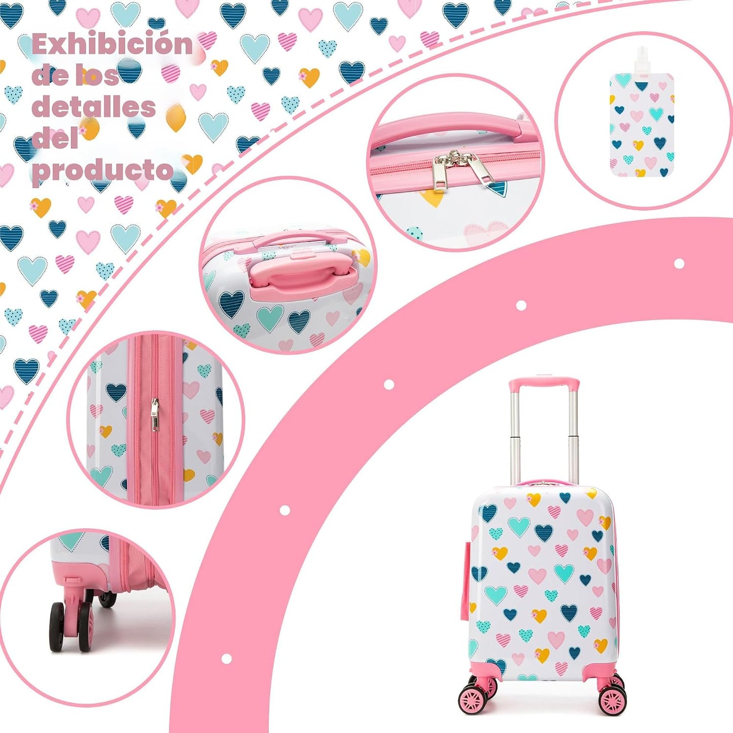 Set 2 maletas rígidas con ruedas para niños con almohada