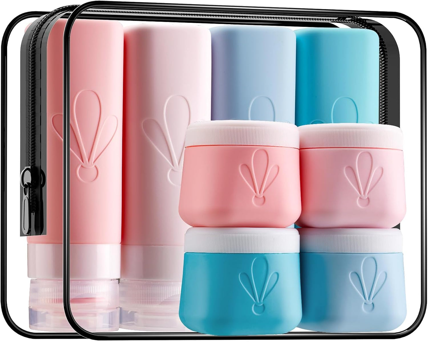 Kit 8 botellas silicona viaje a prueba de fugas sin BPA