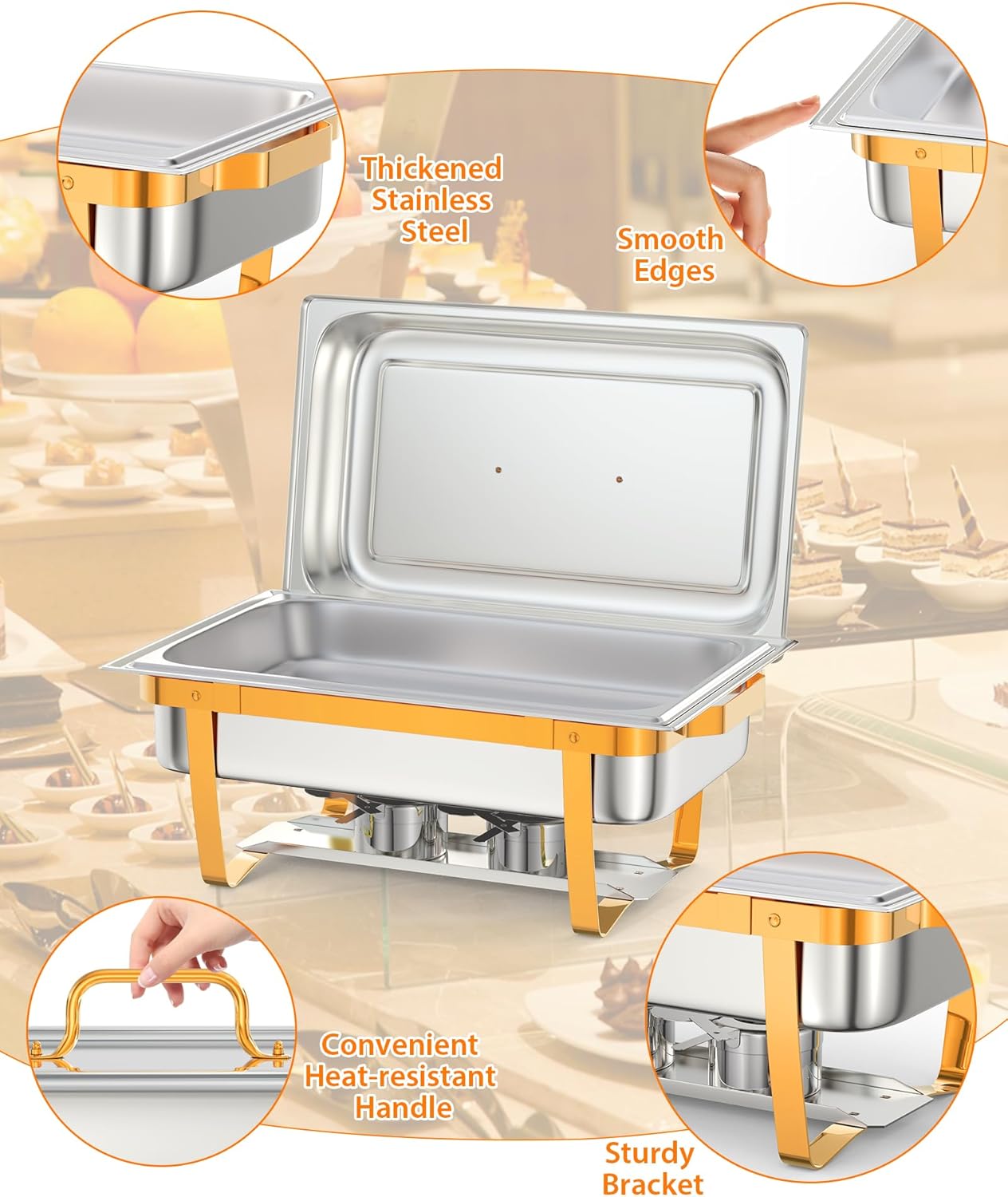 Chafer Acero Inox Rectangular con Cubierta y Utensilios