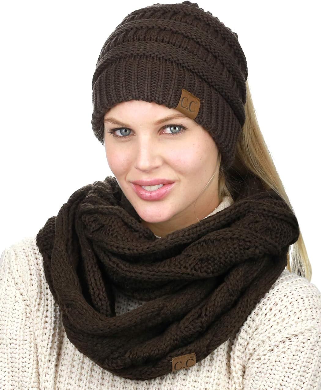 Set gorro punto trenzado y bufanda infinity