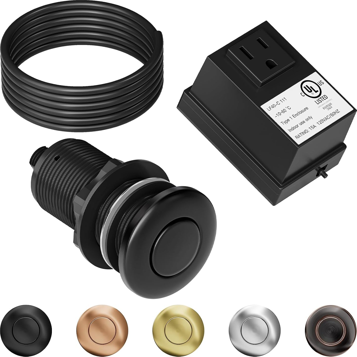 Kit interruptor aire basura fregadero acero inox negro
