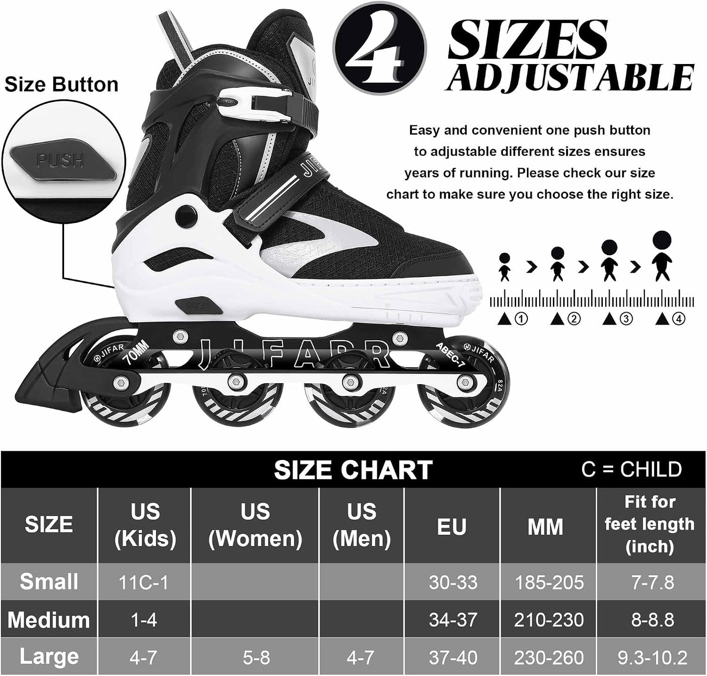 Patines en línea ajustables para niños con ruedas iluminadas